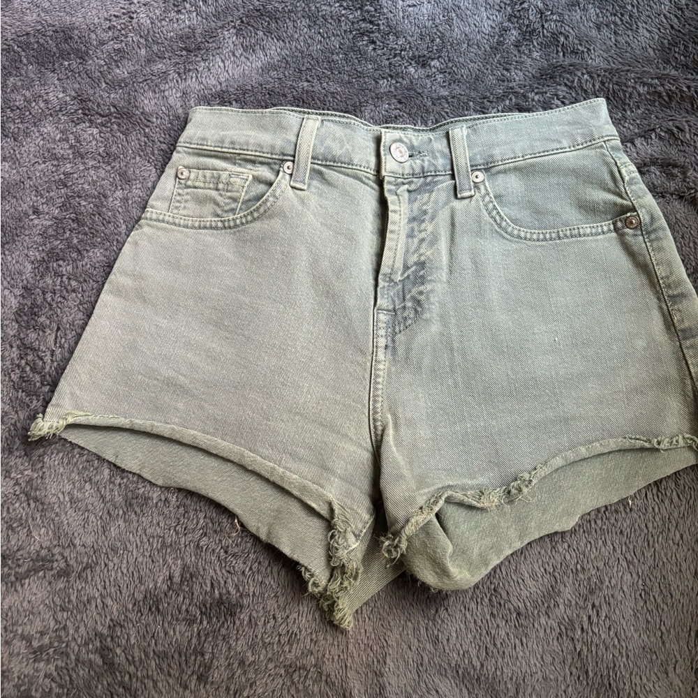 High Waisted Crop Jean Shorts- Army Green